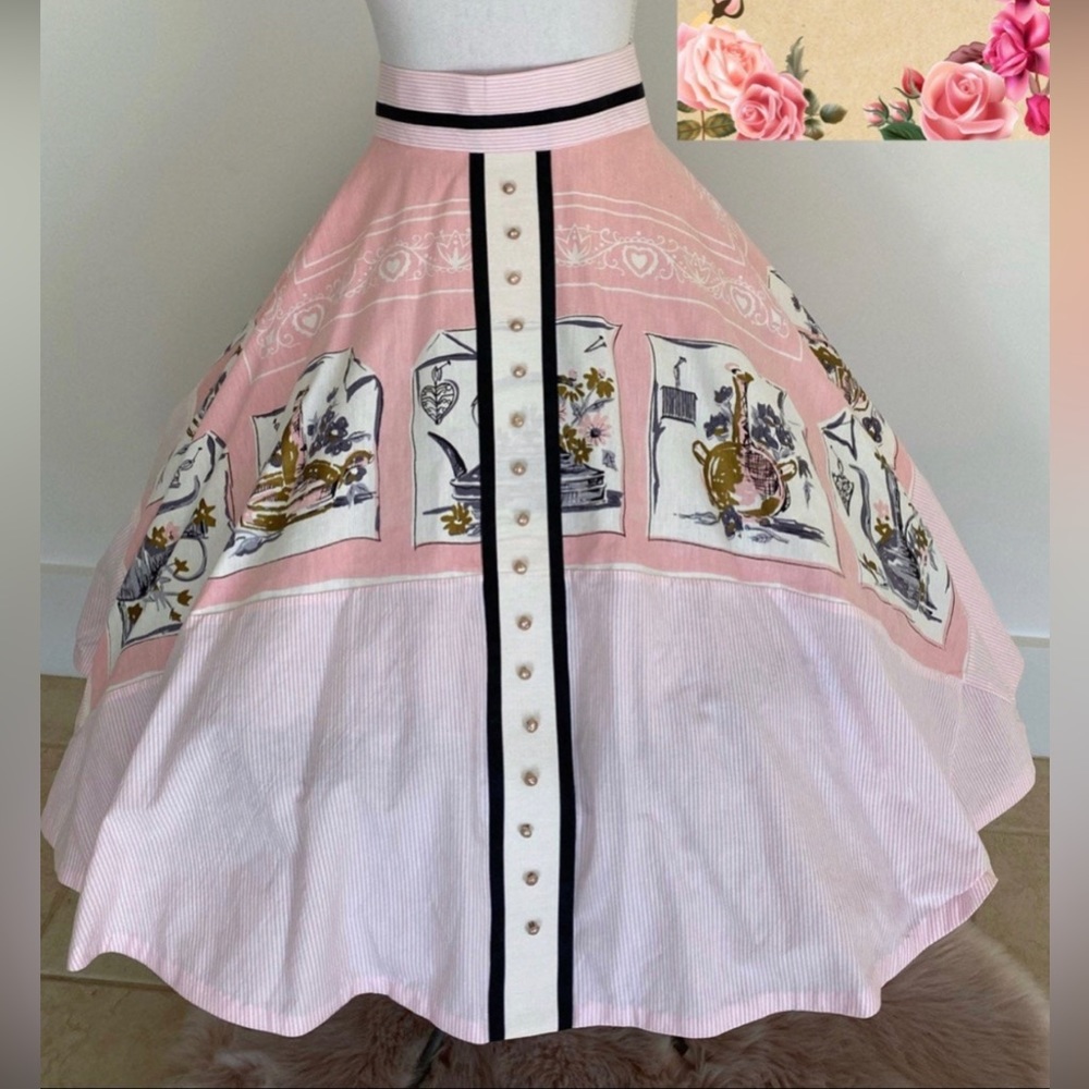Pinup vintage skirt made from Table cloth 40” waist- Mid century